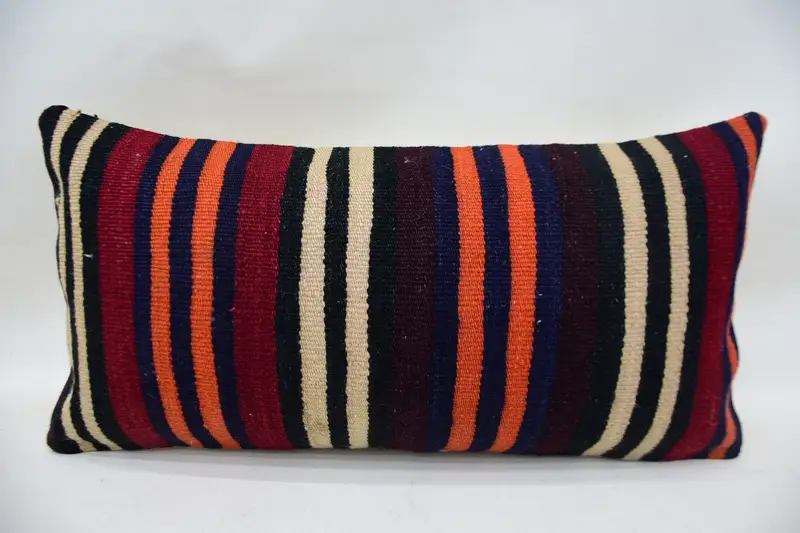 Pillow Case, Turkish Rugs Pillow Case, Boho Pillow Sham Cover, Traditional Cushion Cover, 12x24 Orange Cushion, Pillow for Couch, Kilim Pillow - 4