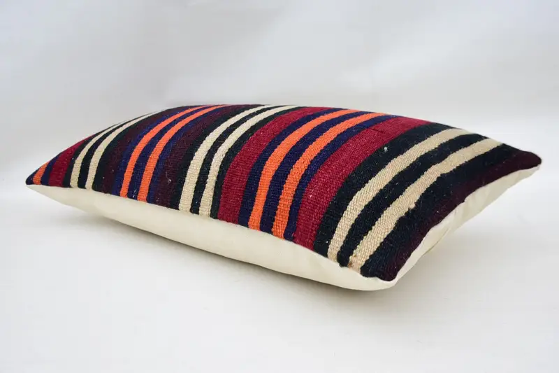 Pillow Case, Turkish Rugs Pillow Case, Boho Pillow Sham Cover, Traditional Cushion Cover, 12x24 Orange Cushion, Pillow for Couch, Kilim Pillow - 6