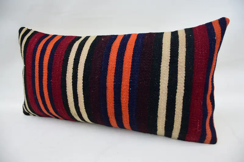 Pillow Case, Turkish Rugs Pillow Case, Boho Pillow Sham Cover, Traditional Cushion Cover, 12x24 Orange Cushion, Pillow for Couch, Kilim Pillow - 3