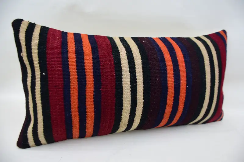 Pillow Case, Turkish Rugs Pillow Case, Boho Pillow Sham Cover, Traditional Cushion Cover, 12x24 Orange Cushion, Pillow for Couch, Kilim Pillow - 2