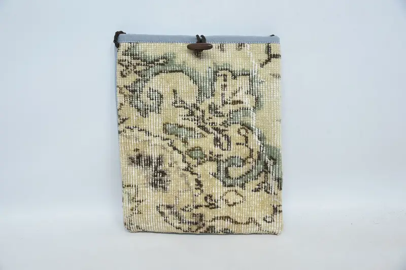 Vintage Motifli Yün Omuz Çantası, Fermuar Kapama Kilim Çanta