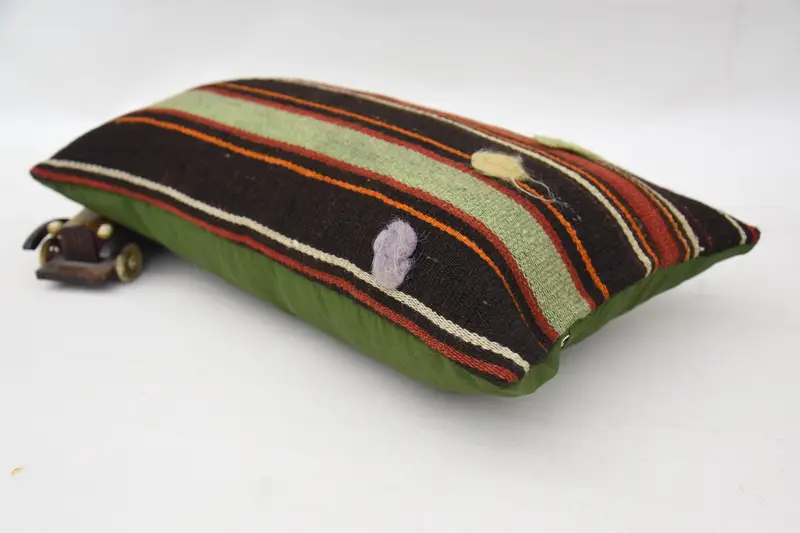Turkish Pillow, Handwoven Pillow Cover, Pillow Cover, Pillow for Sofa, Interior Designer Pillow, 12x20 Brown Pillow Cover, Bolster Throw Cushion - 6