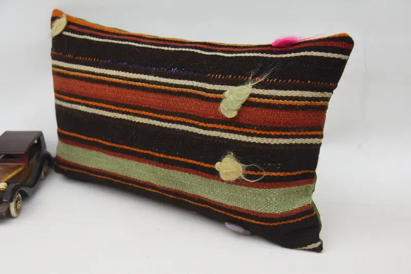 Turkish Pillow, Handwoven Pillow Cover, Pillow Cover, Pillow for Sofa, Interior Designer Pillow, 12x20 Brown Pillow Cover, Bolster Throw Cushion - 3