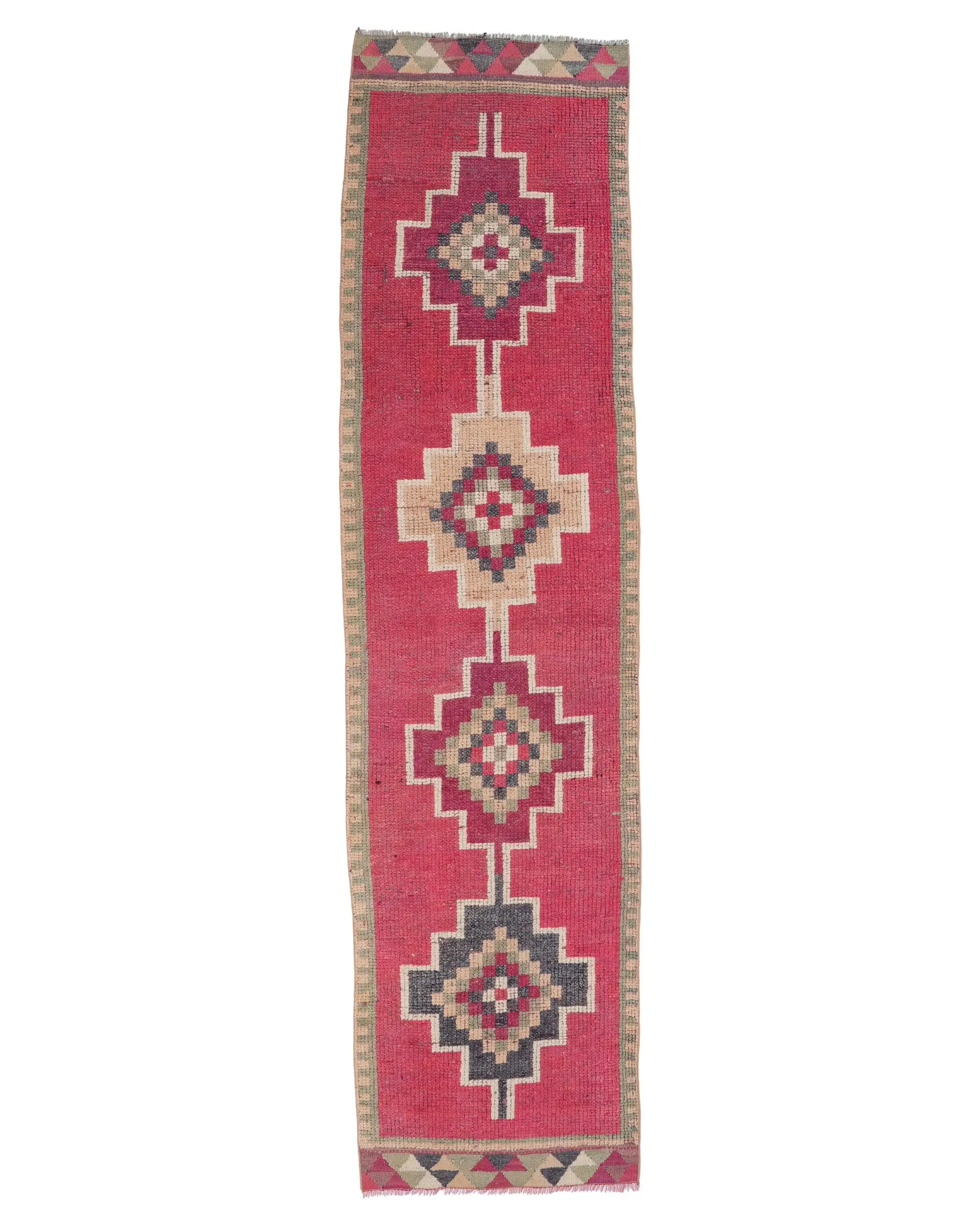 Vintage Turkish Herki Runner Rug 3x11.9 ft, Red Animal Print Rug Wool - 1