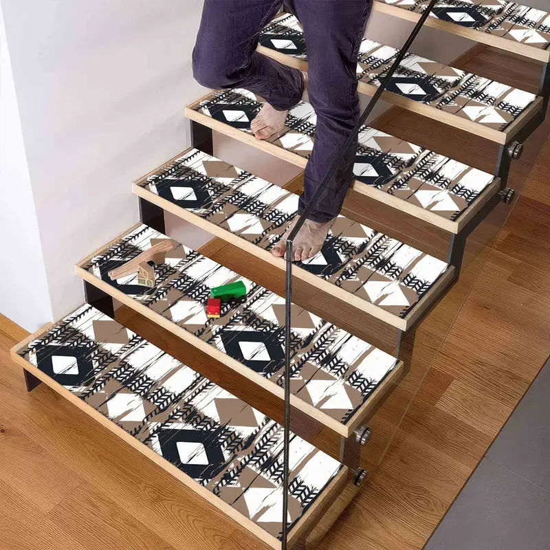 Brown & Navy Blue Ethnic Printed Rug, Trendy Bohemian Stair Rug