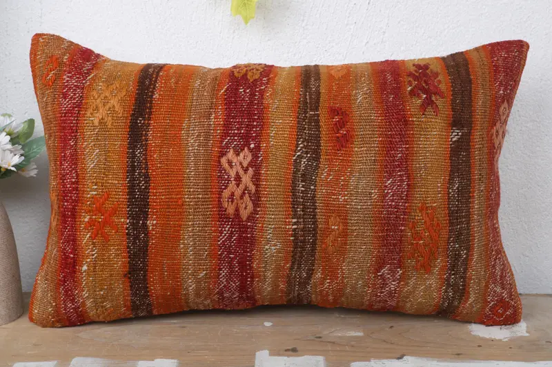Home Decor Pillow, Turkish Kilim Pillow, 12x20 Orange Cushion Case, Pet Cushion Cover, Cushion Case, Gift Pillow, Indoor Pillow Sham - 2
