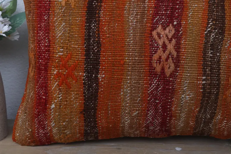 Home Decor Pillow, Turkish Kilim Pillow, 12x20 Orange Cushion Case, Pet Cushion Cover, Cushion Case, Gift Pillow, Indoor Pillow Sham - 3