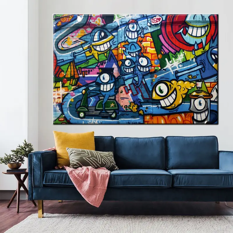 Banksy Canvas Decor, Wall Art Canvas, Colorful Canvas Print, Graffiti Wall Art, Banksy Canvas Painting, Street Wall Art, Surrealism Graffiti - 1