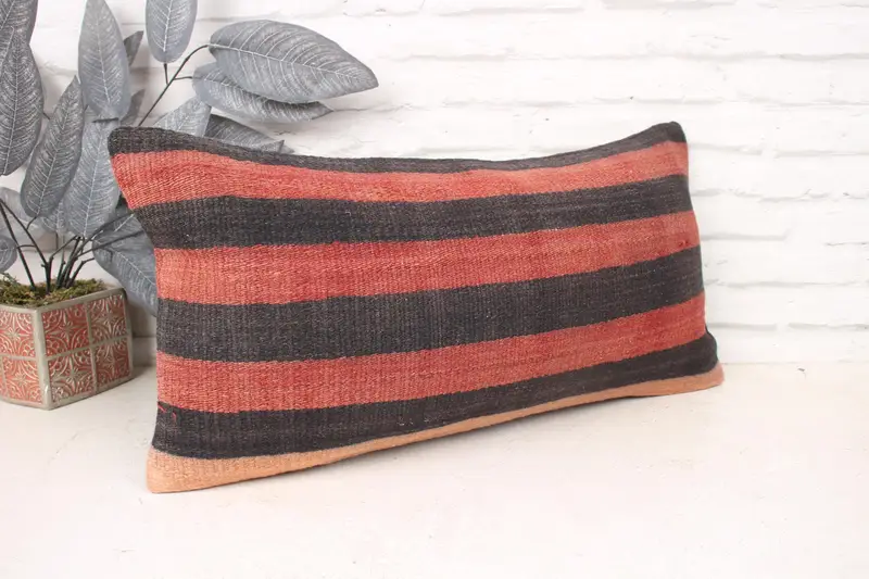 Kilim Pillow Cover, Kilim Pillow, Customized Pillow, Pillow Sham, Boho Pillow, Turkish Bench Cushion Case, 12x24 Red Pillow Case - 3