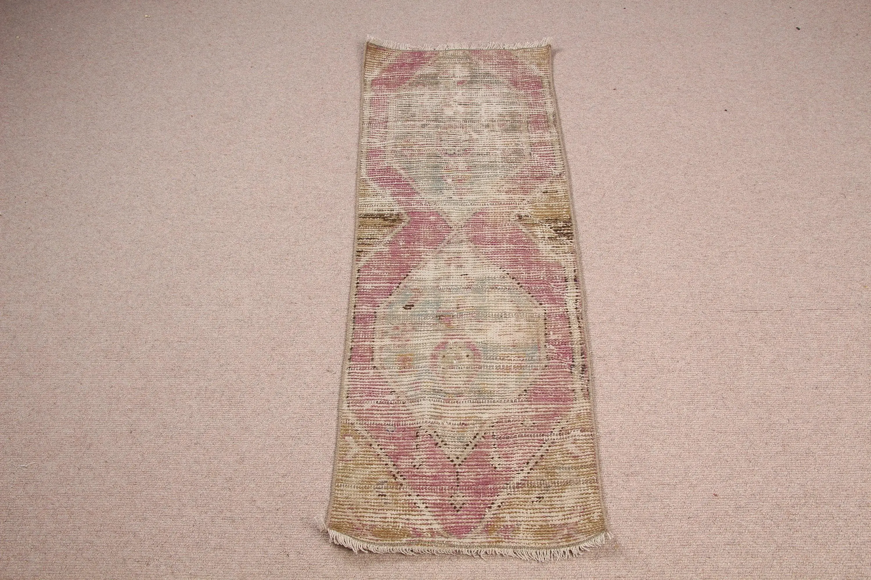Turkish Vintage Rug, 2.1x4 ft Small Rug, Pink Brown Floral Wool Rug - 1