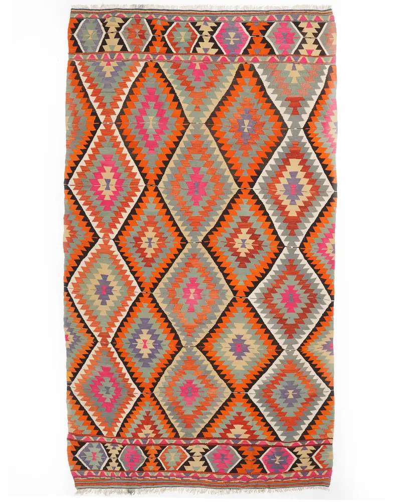 Canlı Turuncu Halı, 5,7x10,4 ft Yeşil Vurgulu