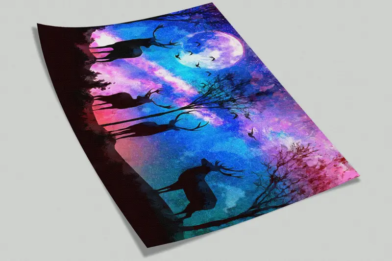 Abstract Wall Print, Colorful Sky Wall Mural, Forest Wall Mural, Full Moon Wallpaper, Moon Wall Mural, Animal Wall Paper, - 8