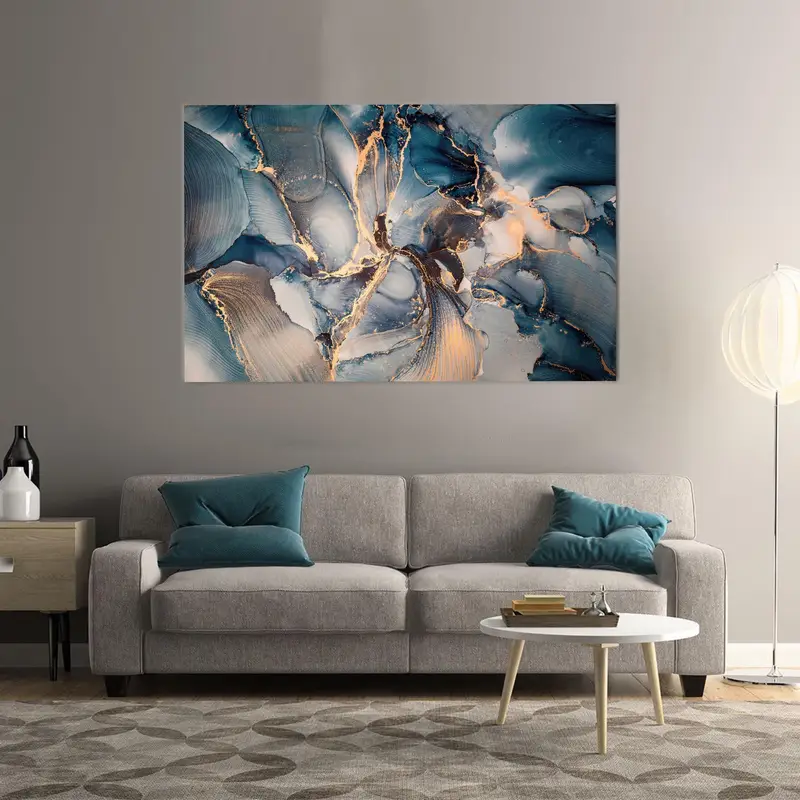Mavi ton tuval, çağdaş sanat, mavi soyut dekor, modern duvar dekoru, alkol mürekkep sanat eserleri, modern tuval sanatı, tuval sanat dekoru - 1