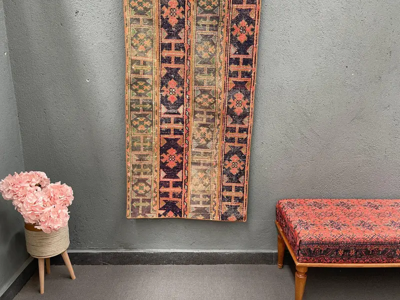 Turkish Vintage Rug, 2.4x5.1 ft Small Rug, Red Black Polka dot Wool Rug - 1