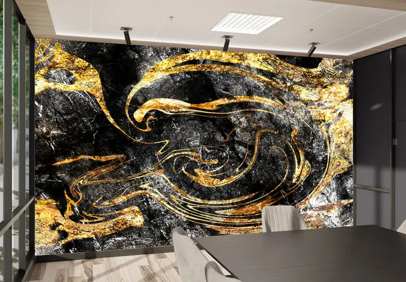 モダンな装飾のためのエレガントなブラック & ゴールドのきらめくプリント壁紙