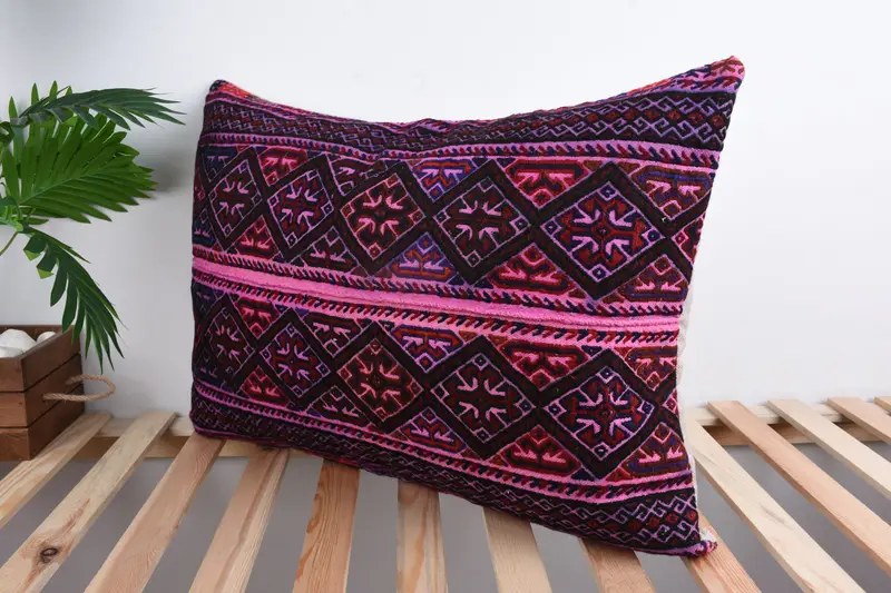Interior Designer Pillow, 20x28 Purple Cushion, Kilim Pillow Cover, Natural Pillow Sham, Pillow for Couch, Farmhouse Pillow Sham, Pillow Sham - 5