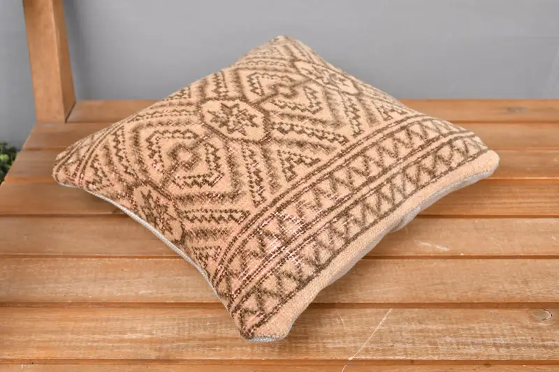 Pastel Cushion Cover, Vintage Pillow, Kilim Pillow, Cushion Cover, Nautical Throw Pillow, Antique Pillows, 12x12 Beige Pillow Cover - 2