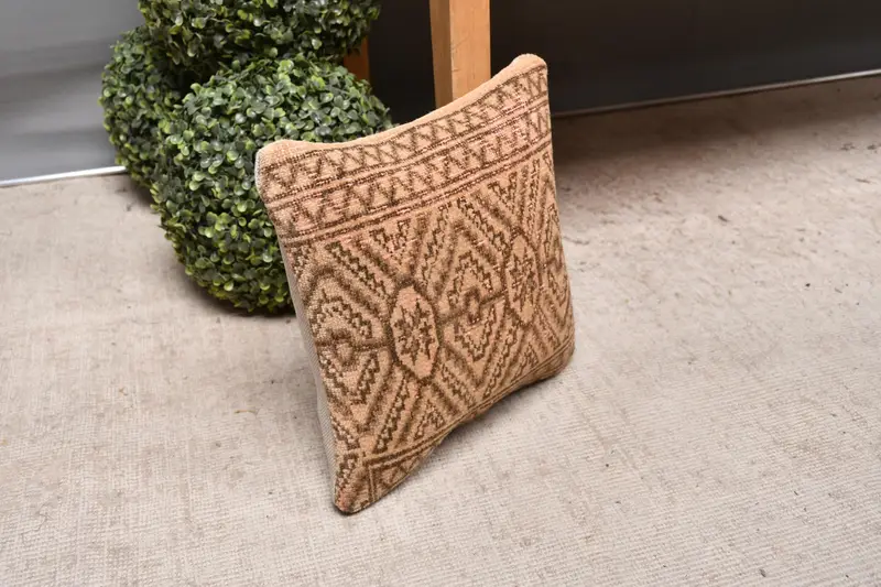 Pastel Cushion Cover, Vintage Pillow, Kilim Pillow, Cushion Cover, Nautical Throw Pillow, Antique Pillows, 12x12 Beige Pillow Cover - 7