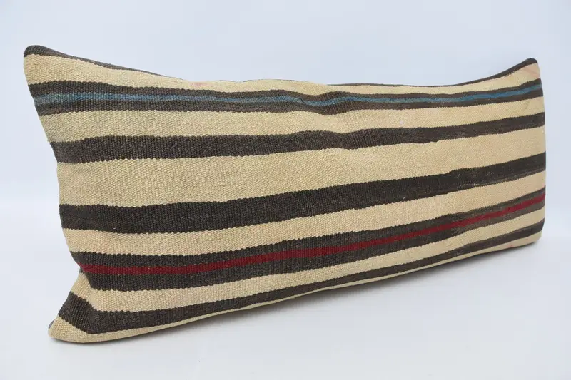 Turkish Pillow, Pillow, Handwoven Pillow Cover Pillow Cover, Handmade Kilim Cushion, Antique Pillows, 16x36 Beige Cushion Cover - 3