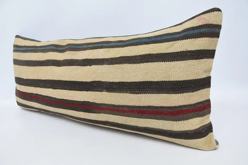 Turkish Pillow, Pillow, Handwoven Pillow Cover Pillow Cover, Handmade Kilim Cushion, Antique Pillows, 16x36 Beige Cushion Cover - 4