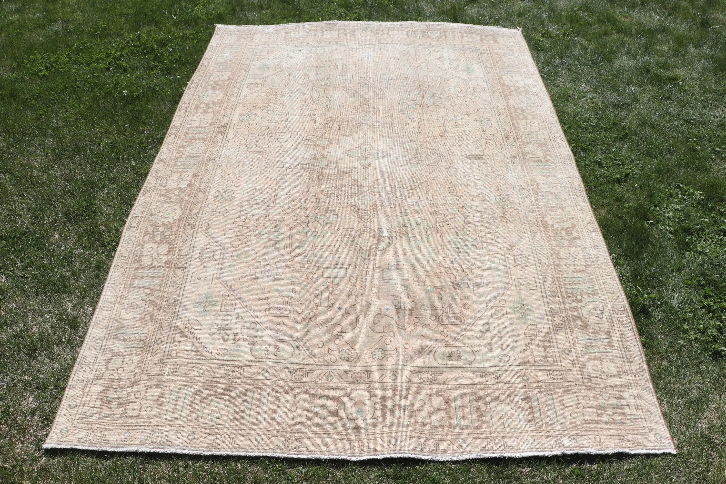 Vintage Halı, 6.46x9.7 ft Büyük Halı, Kahverengi Soyut Yün Türk Halısı - 1