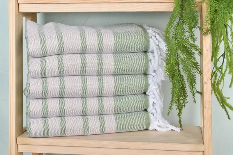 Gifts Turkish Bath Towel Chevron Towel Khaki Green Beige Organic Cotton, 36x67 Inches