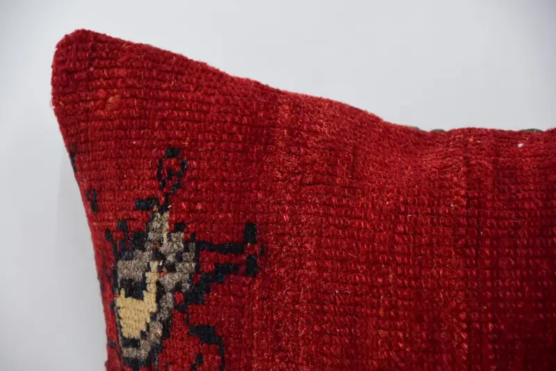Authentic Pillow Case, Vintage Kilim Throw Pillow, Bolster Cushion, Gift Pillow, 16x16 Red Pillow, Kilim Cushion Sham, Cushion, Patio Pillow Case - 2