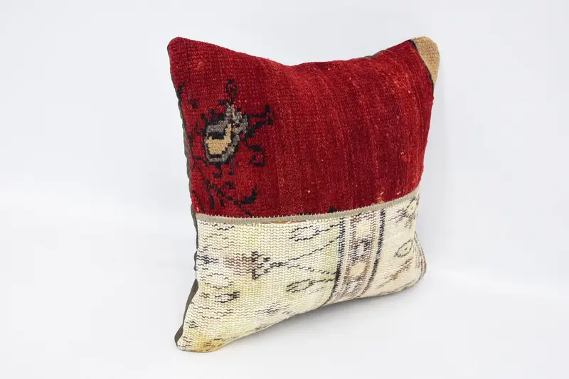 Authentic Pillow Case, Vintage Kilim Throw Pillow, Bolster Cushion, Gift Pillow, 16x16 Red Pillow, Kilim Cushion Sham, Cushion, Patio Pillow Case - 3
