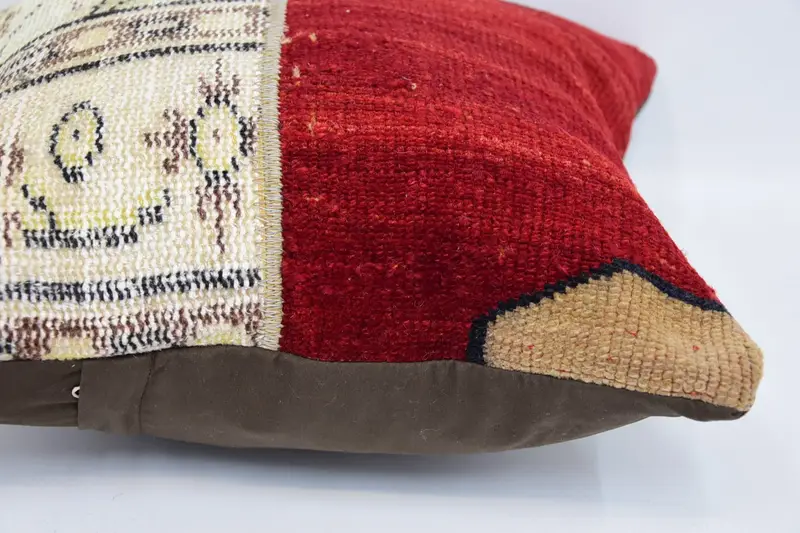Authentic Pillow Case, Vintage Kilim Throw Pillow, Bolster Cushion, Gift Pillow, 16x16 Red Pillow, Kilim Cushion Sham, Cushion, Patio Pillow Case - 5