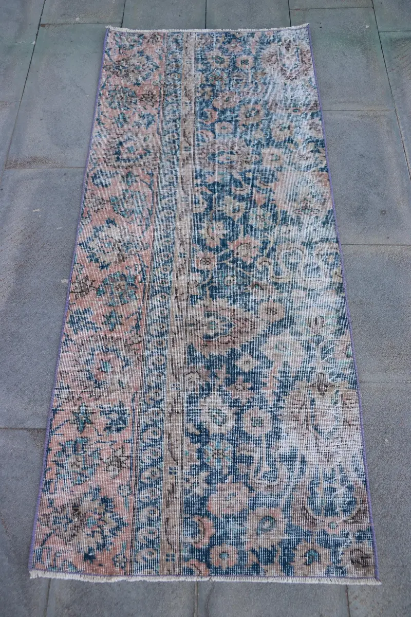 2,3x5,6 ft türkischer Teppich, kleiner Vintage Teppich, blauer Ombré Wollteppich - 1