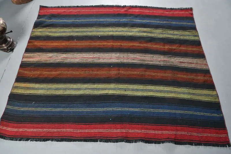 Türk Halısı, 5.1x4.3 ft Vintage Halı, Kırmızı Mavi Oryantal Yün Halı - 1