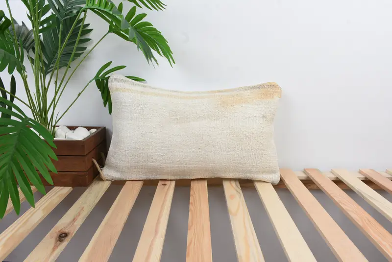 Throw Kilim Pillow, Ethnical Kilim Rug Pillow, 12x20 White Pillow Cover, Bohemian Cushion Pillow, Turkish Pillow, Natural Pillow Case, Pillow Cover - 1
