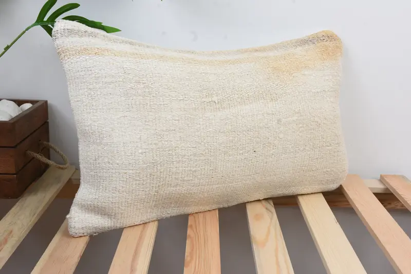 Throw Kilim Pillow, Ethnical Kilim Rug Pillow, 12x20 White Pillow Cover, Bohemian Cushion Pillow, Turkish Pillow, Natural Pillow Case, Pillow Cover - 4