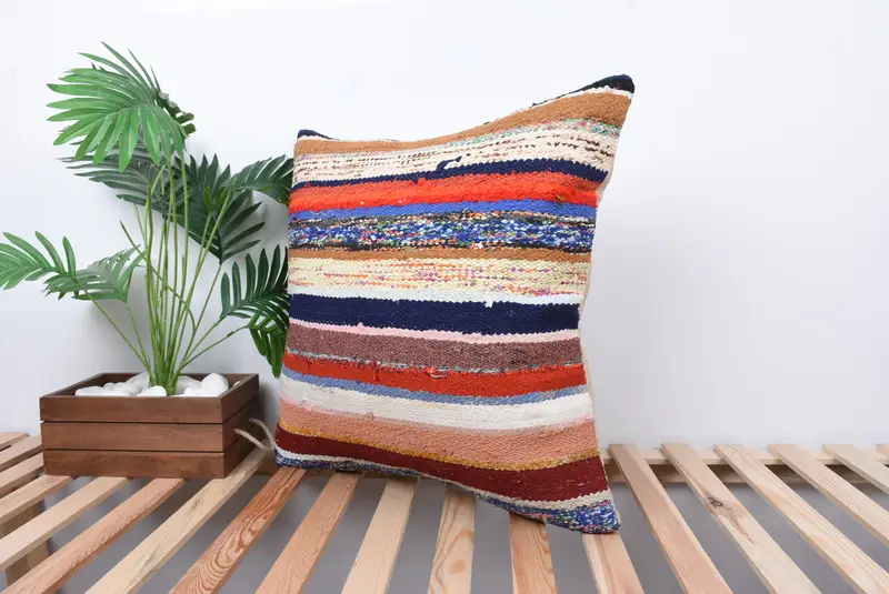 Cubierta de almohada anatoliana, cojín blanco 24x24, cubierta simulada de almohada boho, cubierta de almohada, almohada de kilim turco, almohada de sillón, almohadas antiguas - 5