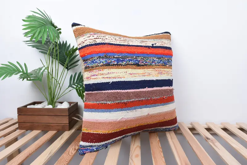 Cubierta de almohada anatoliana, cojín blanco 24x24, cubierta simulada de almohada boho, cubierta de almohada, almohada de kilim turco, almohada de sillón, almohadas antiguas - 4