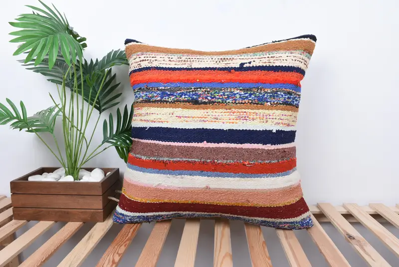 Cubierta de almohada anatoliana, cojín blanco 24x24, cubierta simulada de almohada boho, cubierta de almohada, almohada de kilim turco, almohada de sillón, almohadas antiguas - 1