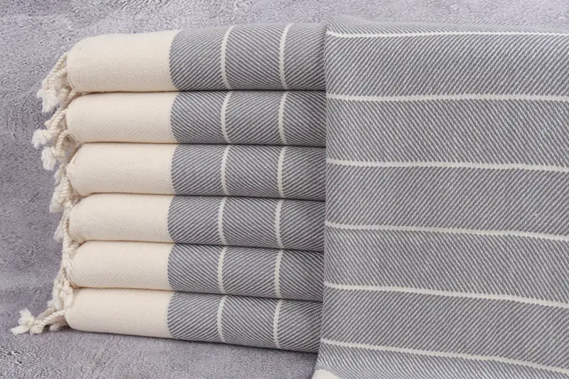 Toalla de Mano Algodón Turco Rayas Gris Oscuro, 16x36 Pulgadas