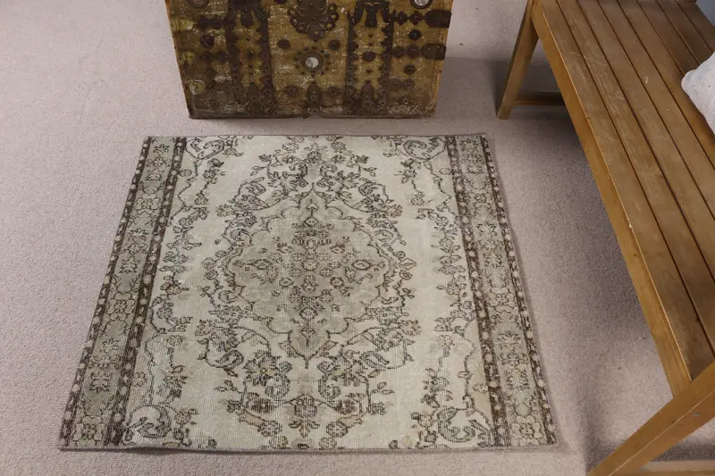Türk Halısı, 3.6x6.2 ft Vintage Halı, Kahverengi Gri Soyut Yün Halı - 1