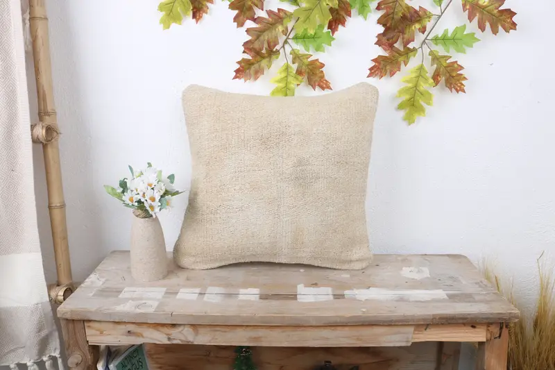 Pillow Sham, Handmade Kilim Cushion, Vintage Pillow, Car Pillow Cover, Pillow for Sofa, Outdoor Bolster Cushion Cover, 16x16 White Cushion Case - 1