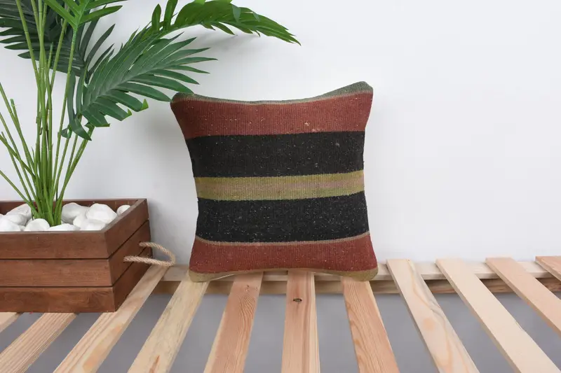 Ikat Pillow, Boho Pillow Sham Cover, 12x12 Red Pillow Cover, Garden Pillow Case, Pillow Case, Throw Kilim Pillow, Pillow for Sofa - 1