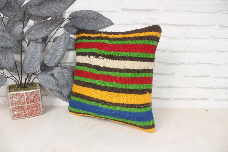 Decorative Throw Pillow Case, Garden Pillow, Cushion, Handmade Kilim Cushion, Kilim Cushion Sham, Vintage Kilim Pillow, 14x14 Red Pillow - 4