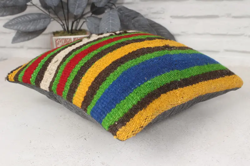 Decorative Throw Pillow Case, Garden Pillow, Cushion, Handmade Kilim Cushion, Kilim Cushion Sham, Vintage Kilim Pillow, 14x14 Red Pillow - 6