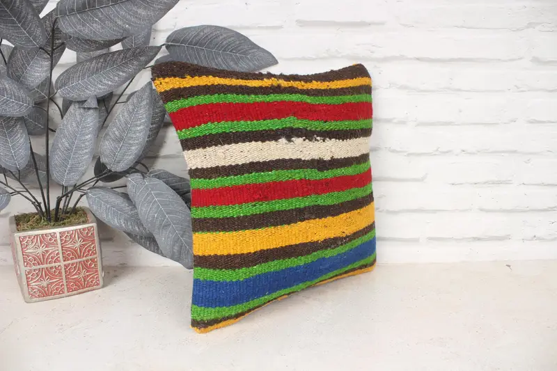Decorative Throw Pillow Case, Garden Pillow, Cushion, Handmade Kilim Cushion, Kilim Cushion Sham, Vintage Kilim Pillow, 14x14 Red Pillow - 3