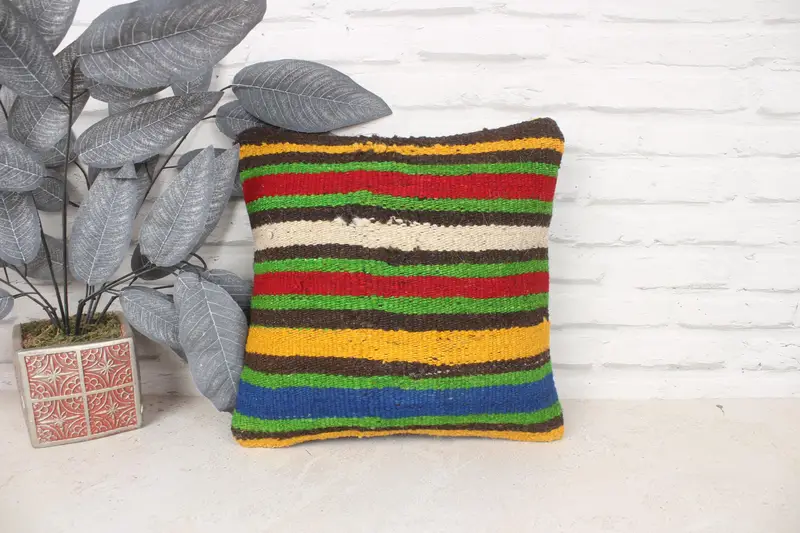 Decorative Throw Pillow Case, Garden Pillow, Cushion, Handmade Kilim Cushion, Kilim Cushion Sham, Vintage Kilim Pillow, 14x14 Red Pillow - 1