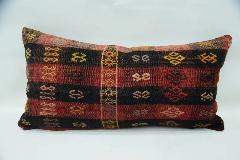 12x24 Red Pillow, Handmade Throw Pillow Sham, Throw Kilim Pillow, Cushion Cover, Rustic Pillow Sham, Boho Pillow, Antique Pillows - 4