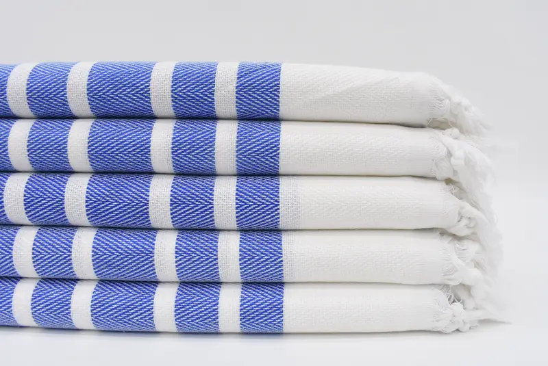 Beach Towel Personalized Turkish Cotton Sax Blue Herringbone, 70x40 Inches