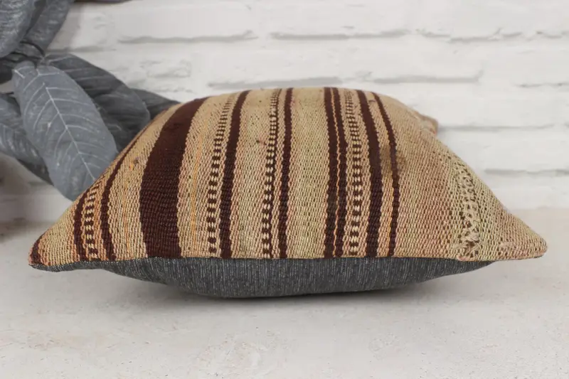 Authentic Pillow Cover, Handmade Kilim Cushion, Pillow Cover, Boho Pillow Sham Cover, 14x14 Beige Cushion, Home Decor Pillow - 6
