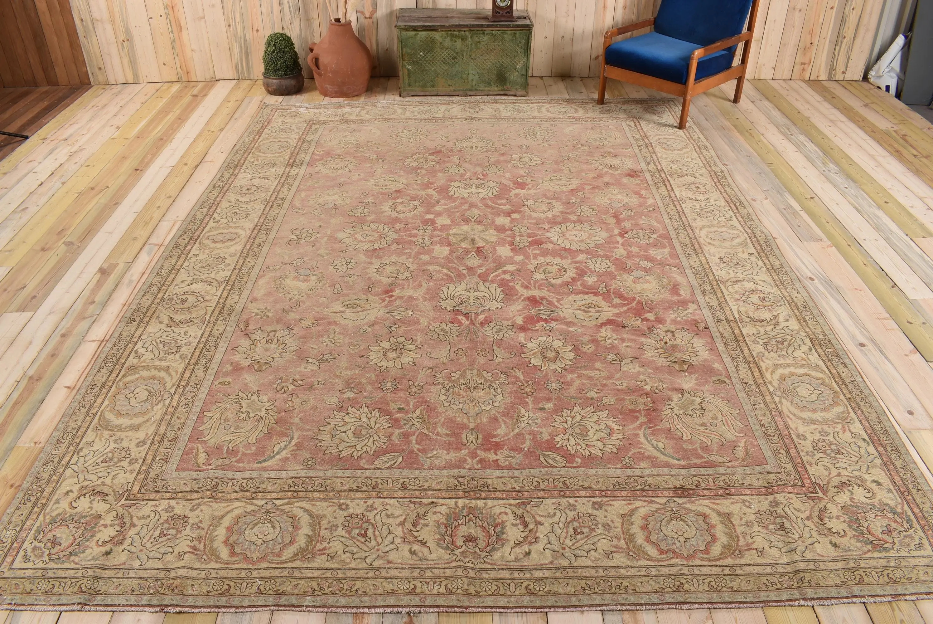 Turkish Rug, Oversize 9.5x12.7 ft Vintage Rug, Red Floral Wool Rug - 1