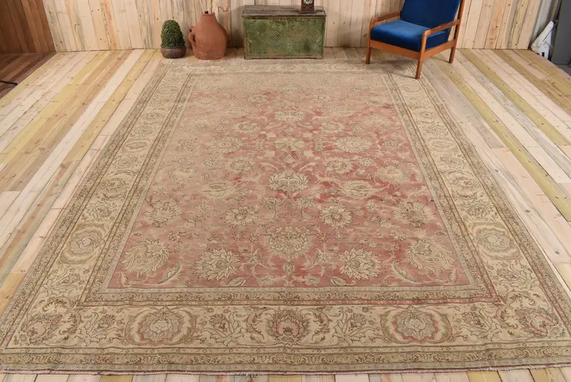 Alfombra floral roja y verde, decoración elegante de 9,5x12,7 pies