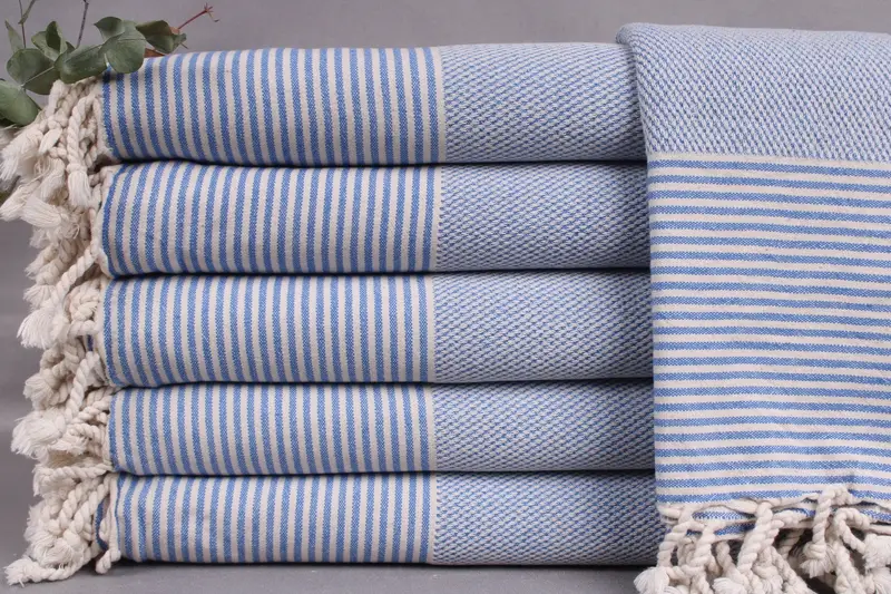 Turkish Beach Towel Blue Stripes, 36x71 Inches